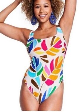 Multicolor Leaf-Print One-Piece Swimsuit